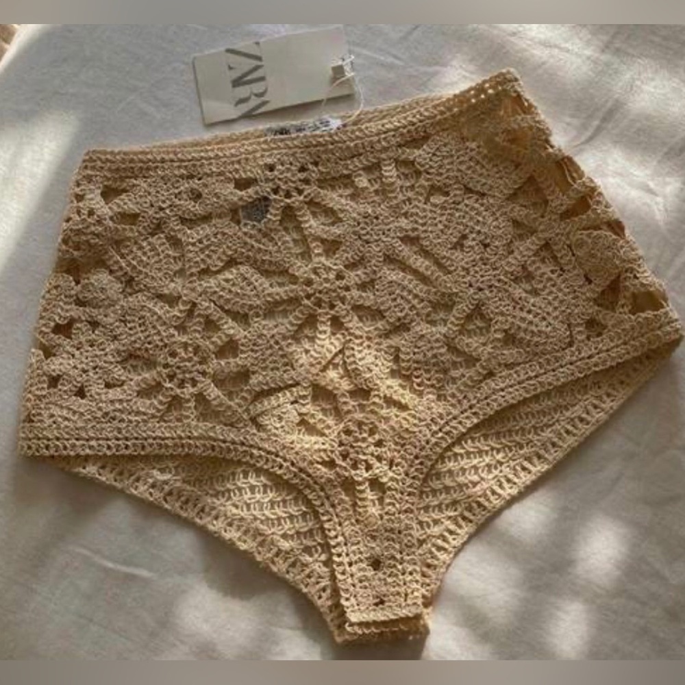 ZARA|Boho crotchet two piece bikini set in floral neutral tan & colorful top,NWT - Picture 9 of 16